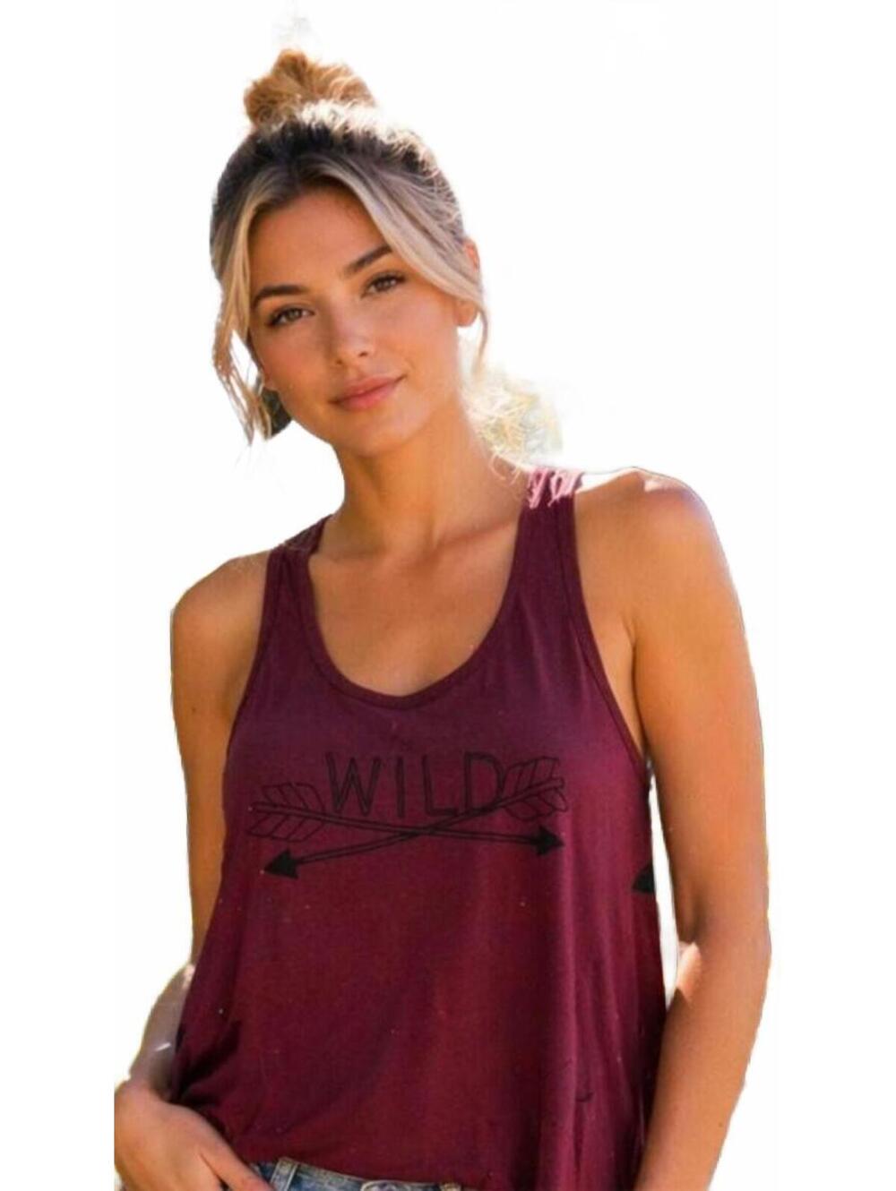 Empyre Wild Graphic Racerback Tank Top Small Burgandy Sheer